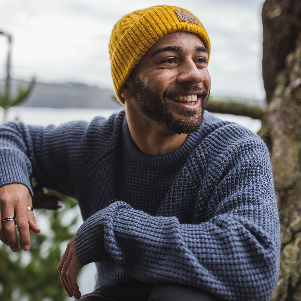 Fireside Cable Knit Beanie - Ochre Yellow