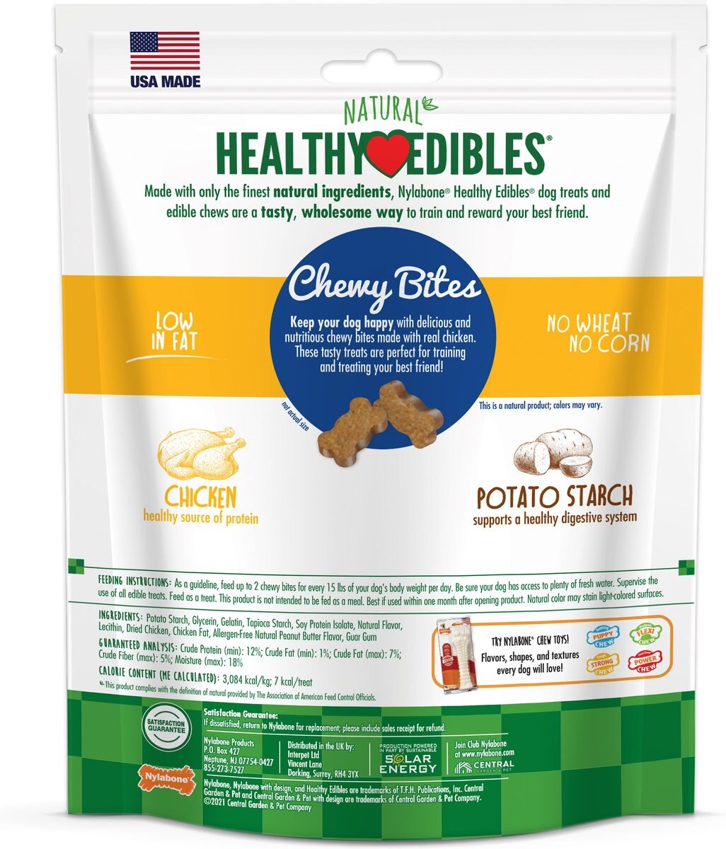 Nylabone Healthy Edibles Chewy Bites Chicken Flavor Dog Training Treats， 6-oz bag