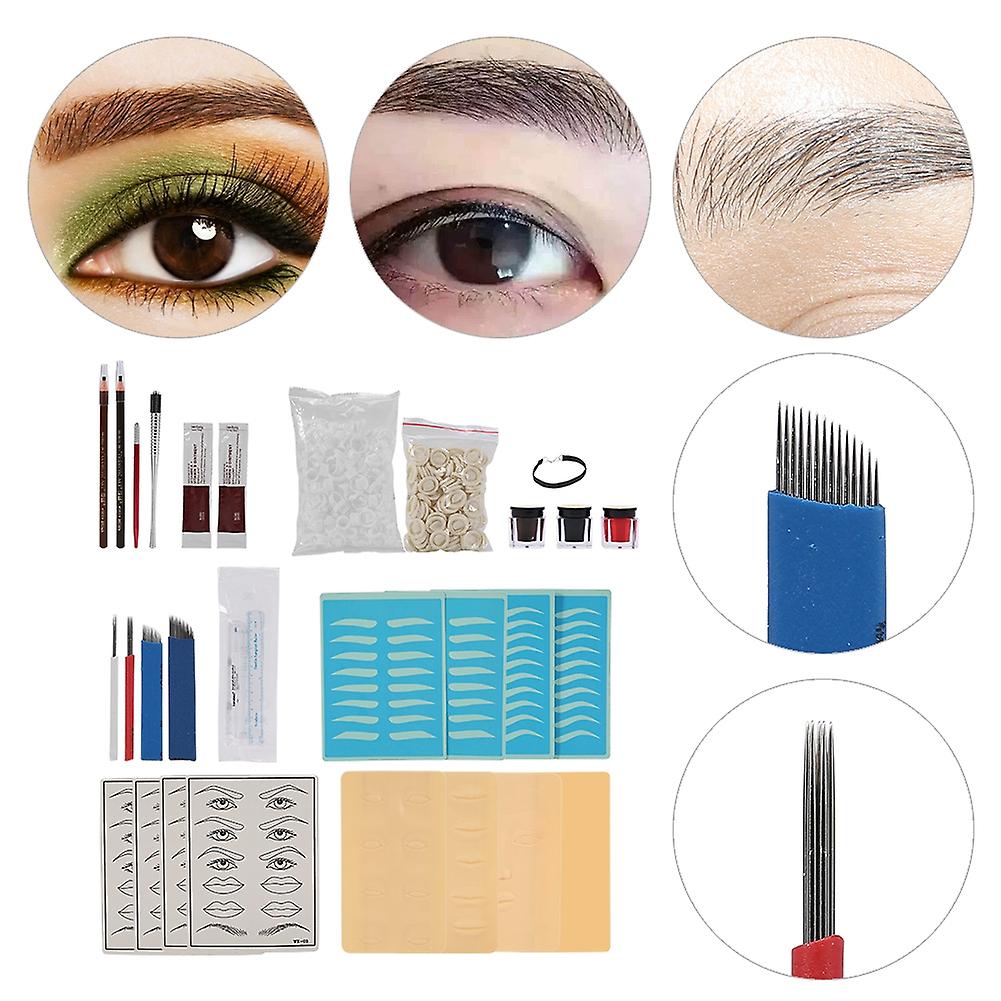 Tattoo Microblading Eyebrow Blade Needle Pen Pigment Ring Skin Training Practice Tool Kit