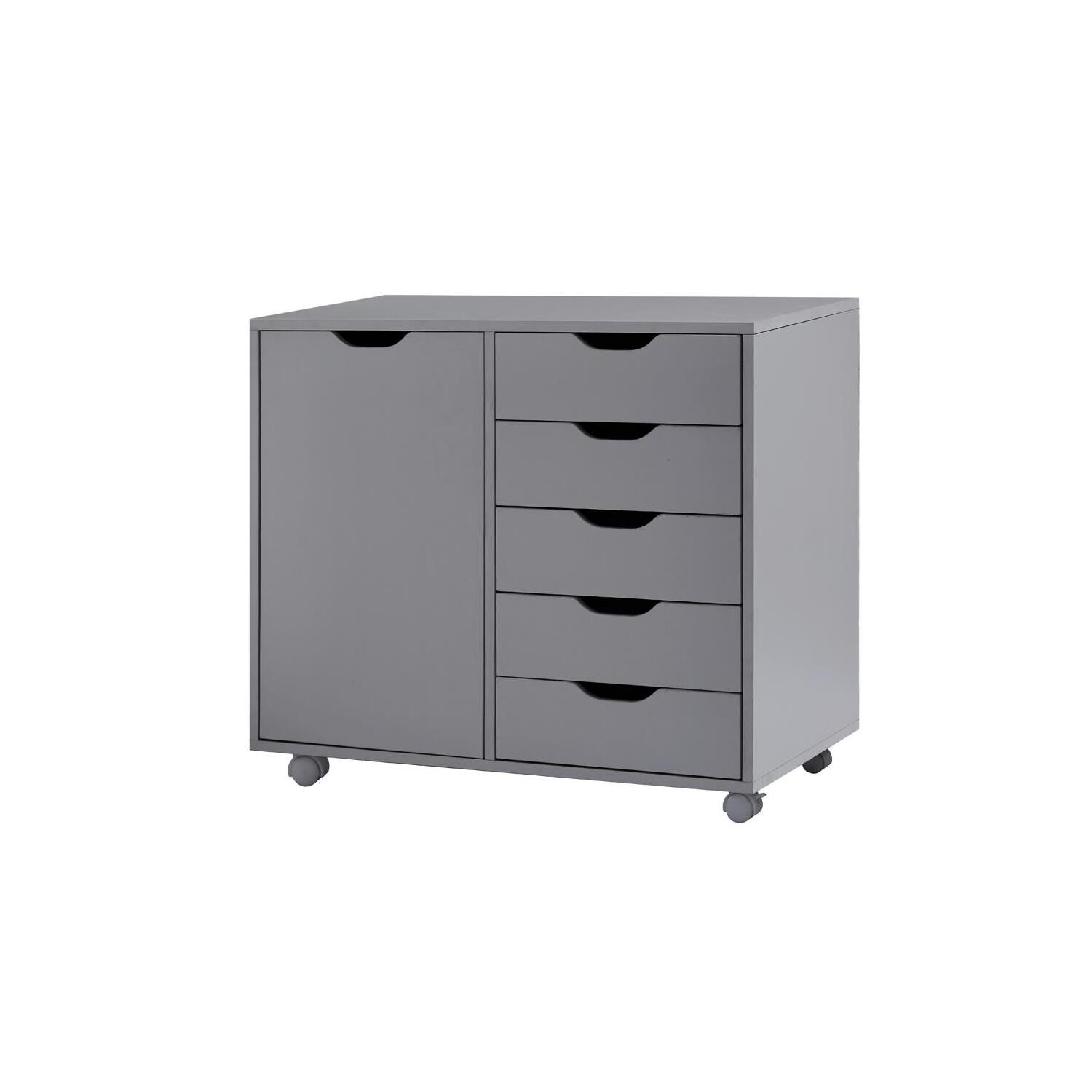 Naomi Home 5 Drawer Dresser, Tall Dressers for Bedroom, Kids Dresser with Wheels, Storage Shelves with Drawers, Small Dresser for Closet, Makeup Dresser with 180 lbs Capacity - Grey