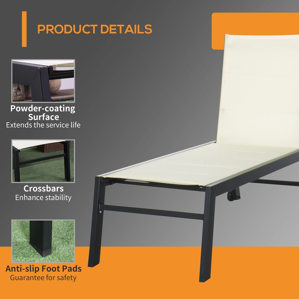 Outdoor Breathable Fabric Chaise Lounge with Wheels and Steel Frame