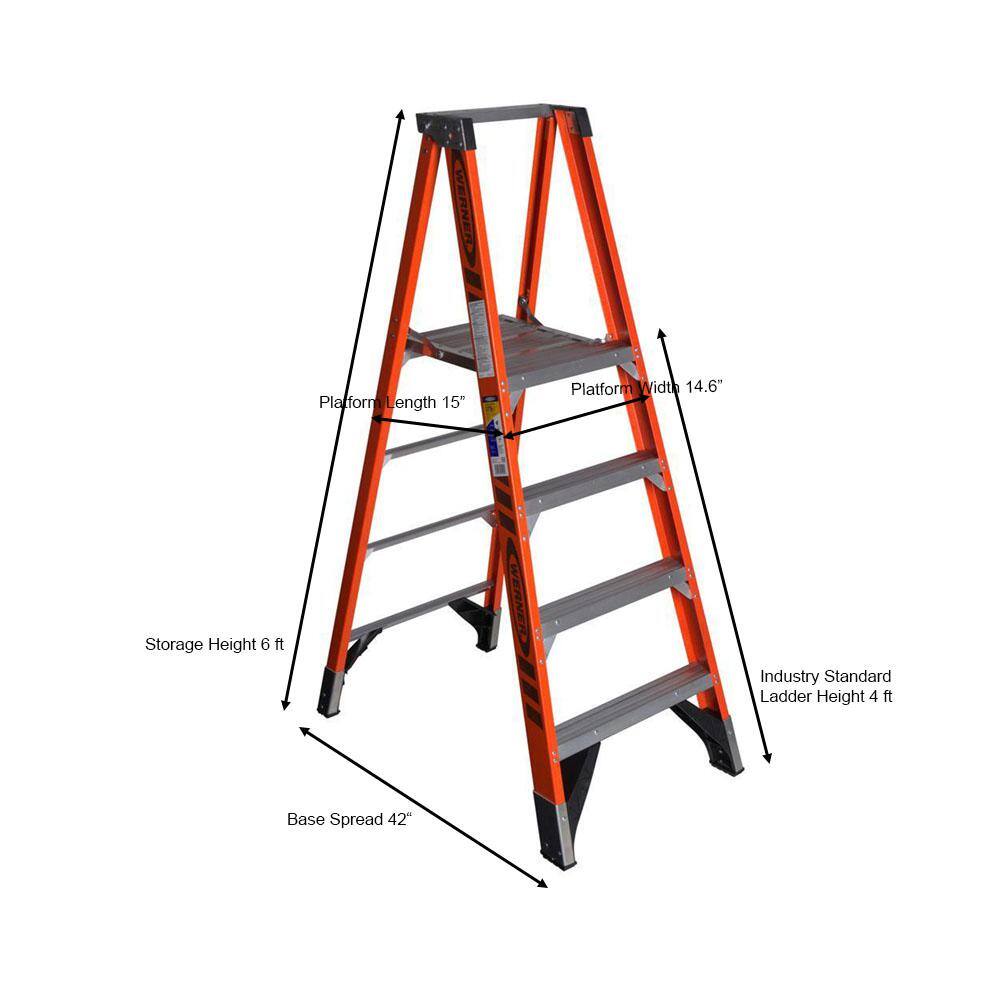 Werner 4 ft. Fiberglass Platform Step Ladder with 375 lb. Load Capacity Type IAA Duty Rating P7404