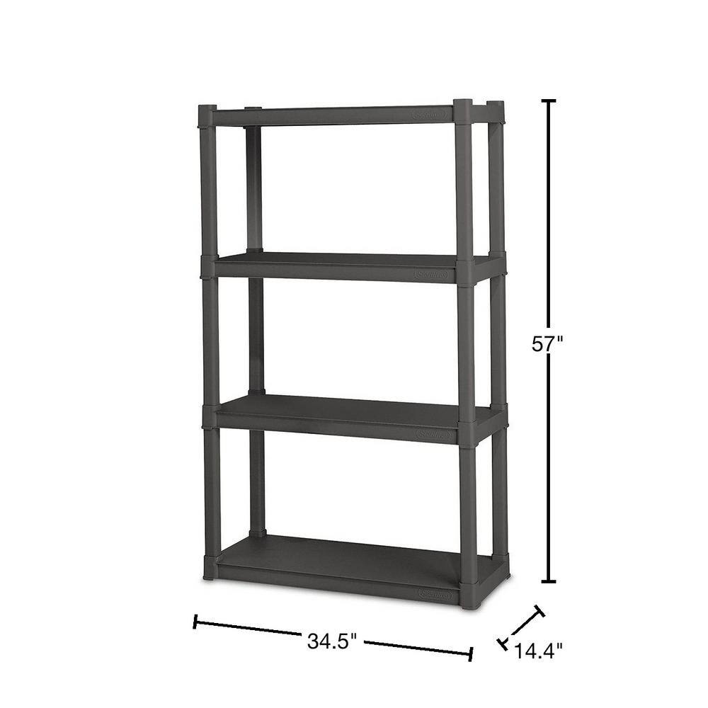 Sterilite Black 4-Tier Plastic Garage Storage Shelving Unit (14 in. W x 57 in. H x 35 in. D) 3 x 01643V01