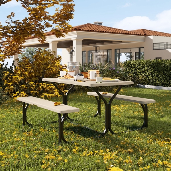 Moasis 6FT HDPE Outdoor Picnic Table Set Bench Set with Metal Base