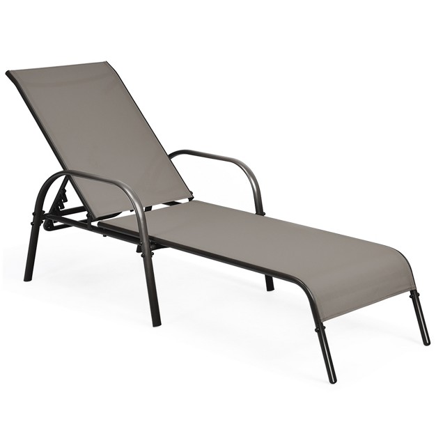 Costway Outdoor Patio Lounge Chair Chaise Fabric Adjustable Reclining Armrest Pool Brown