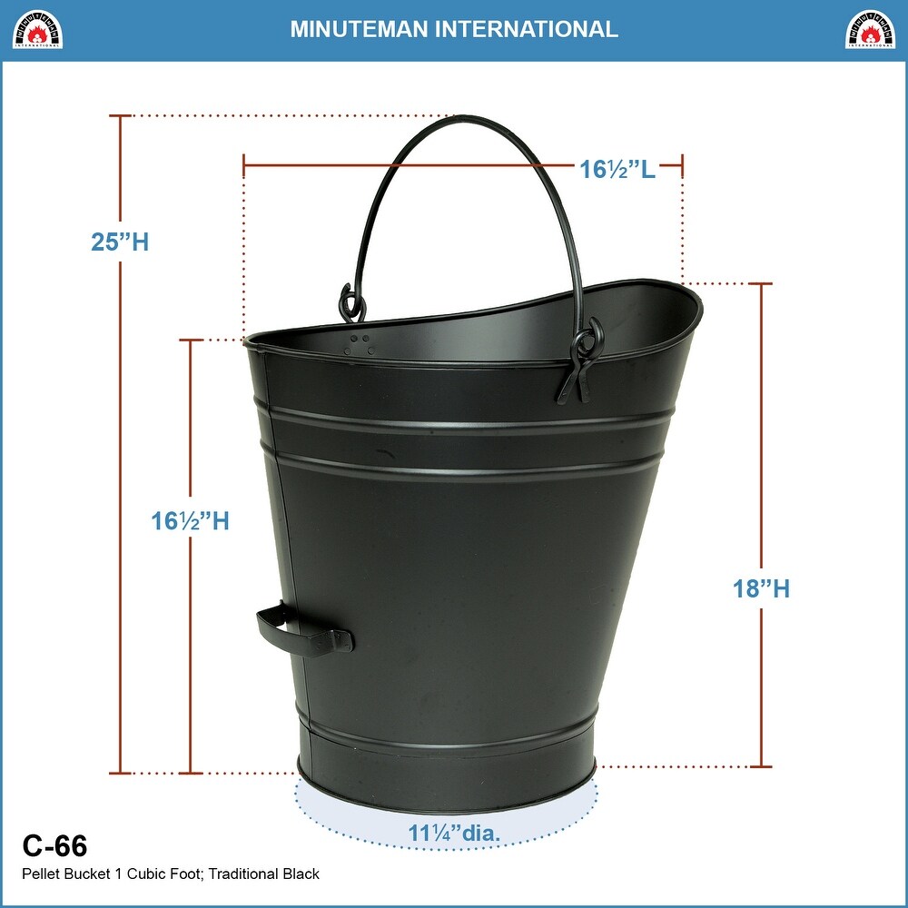 Minuteman International Traditional Galvanized Steel Round Large Pellet Bucket w/Handles  18 Inch Tall  Black