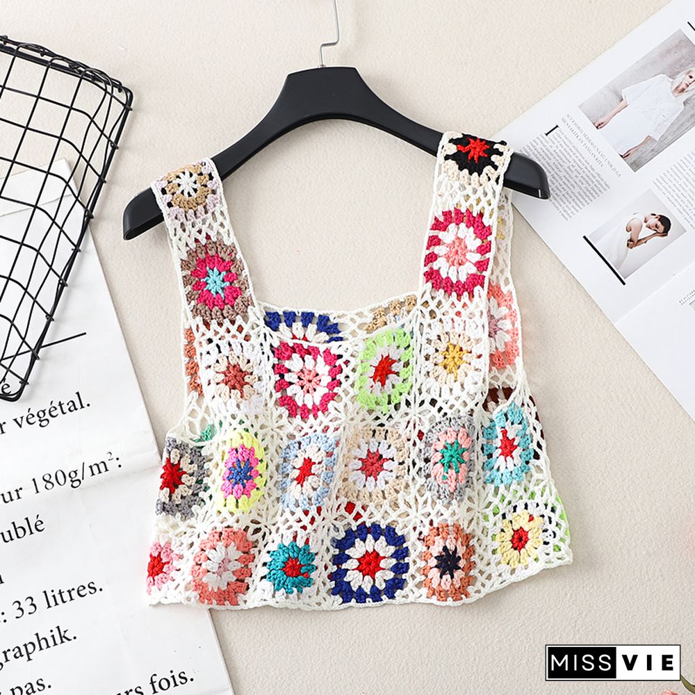 Knit Tank Top Woman Binder Chest Crochet Corset Femme Debardeur Femmes Camisoles Women Crop Tops Random Color Block Dropshipping