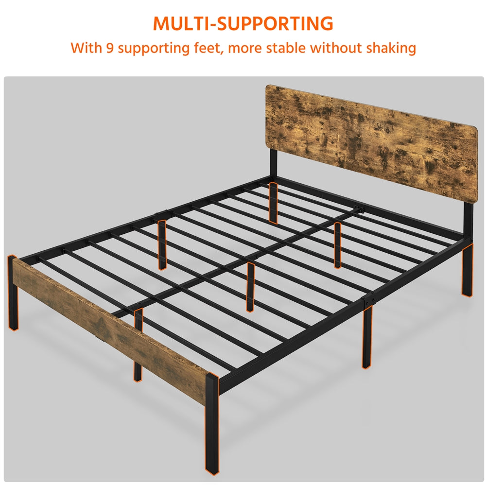 Topeakmart Vintage Style Metal Queen Bed with Wooden Headboard & Footboard