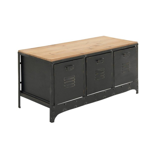 Wood Storage Bench 3 Drawers Black Olivia amp May