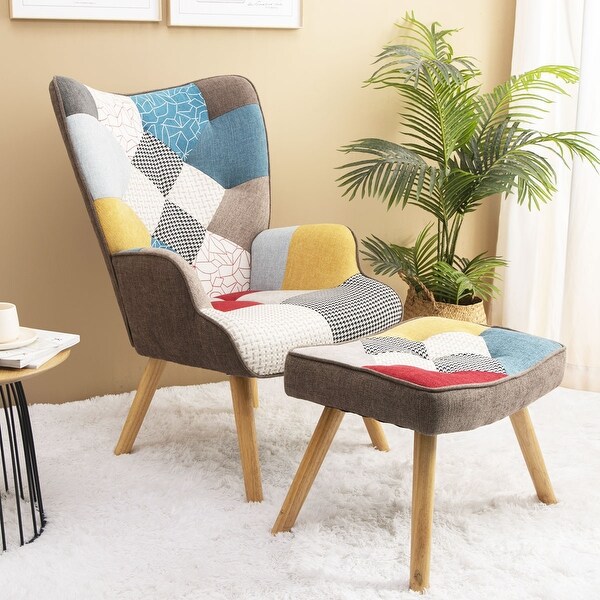 Accent Chair with Ottoman， Living Room Chair and Ottoman Set， Comfy Side Armchair for Bedroom