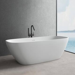 MEDUNJESS Milan 67 in. Stone Resin Solid Surface Matte Flatbottom Freestanding Bathtub in White FS306-1700