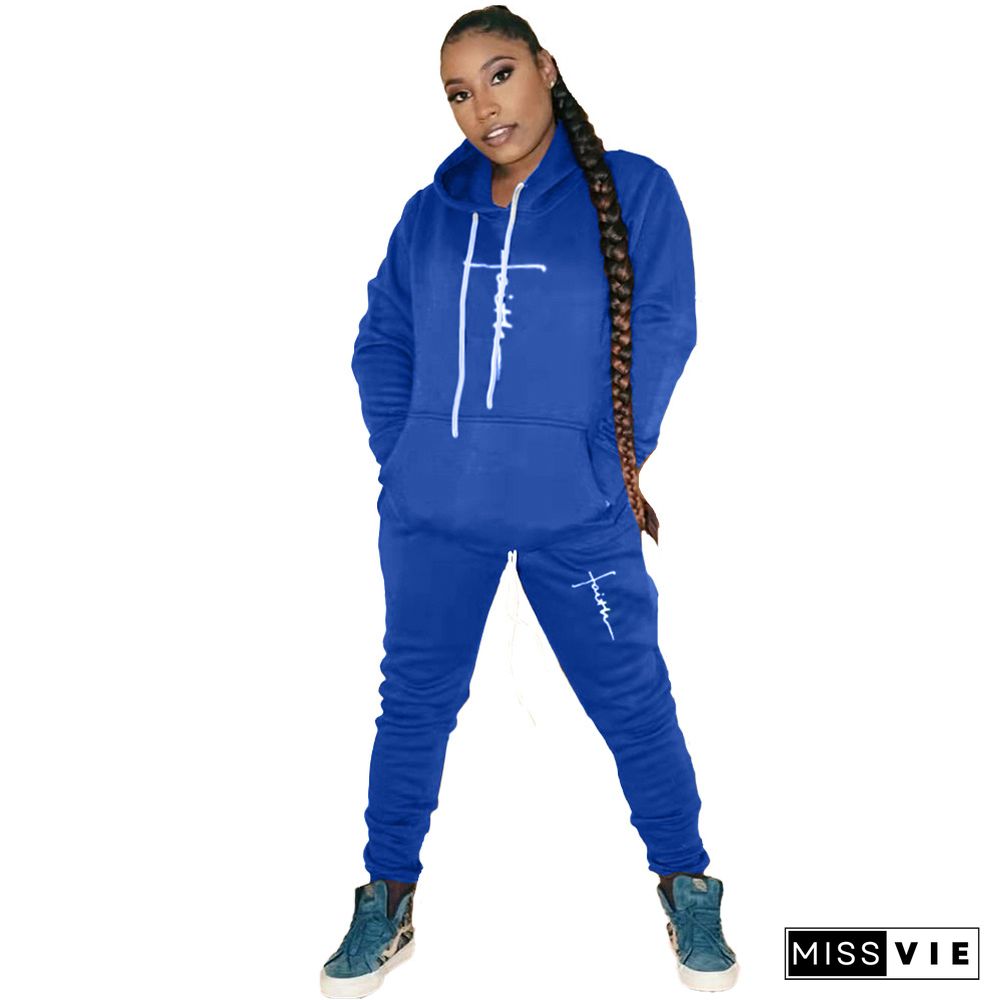 Embroidered Loose Thickened Hoodie Sweatpants Set