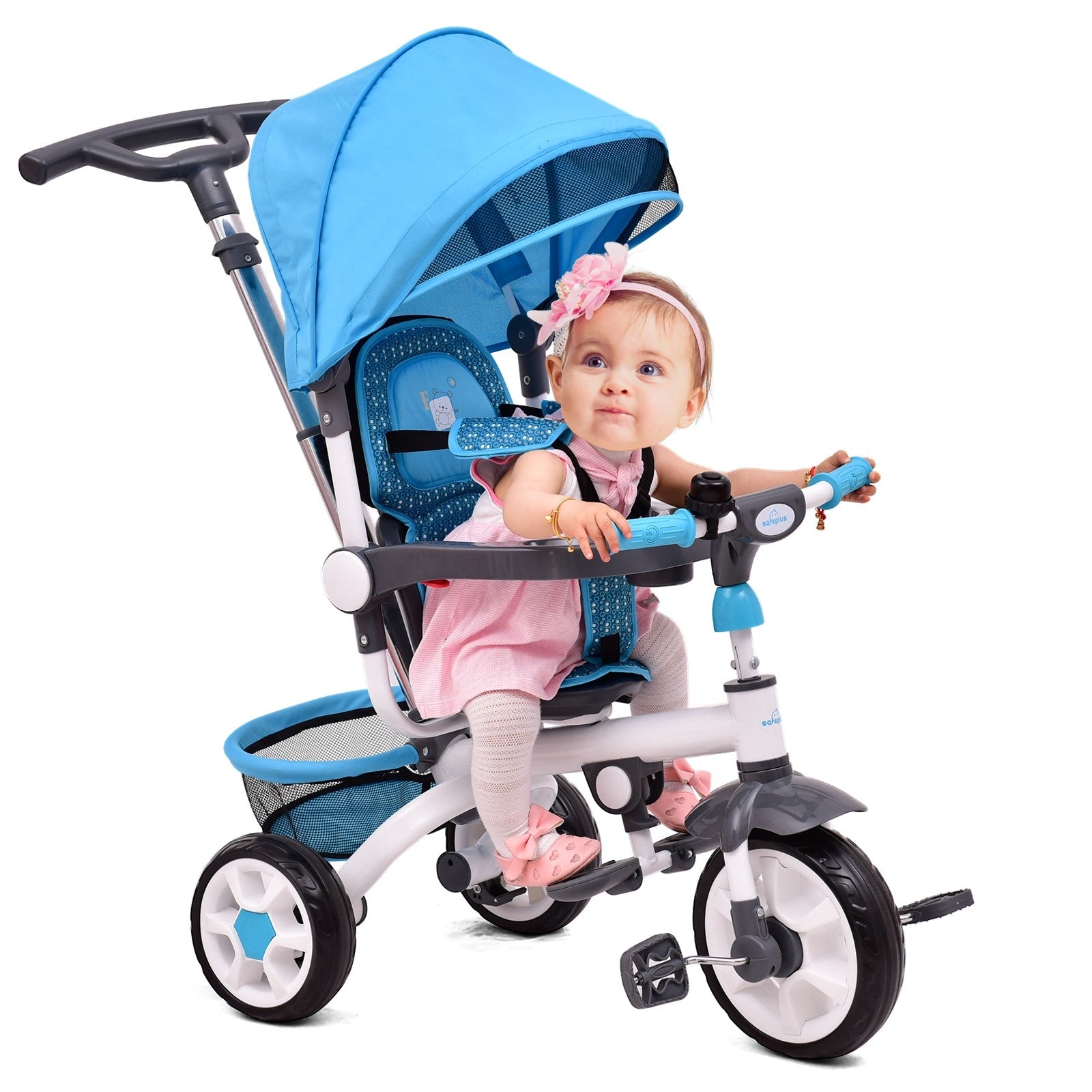 Tricycle for Toddlers, 4 in 1 Trike w/Parent Handle, Adjustable Canopy, Storage