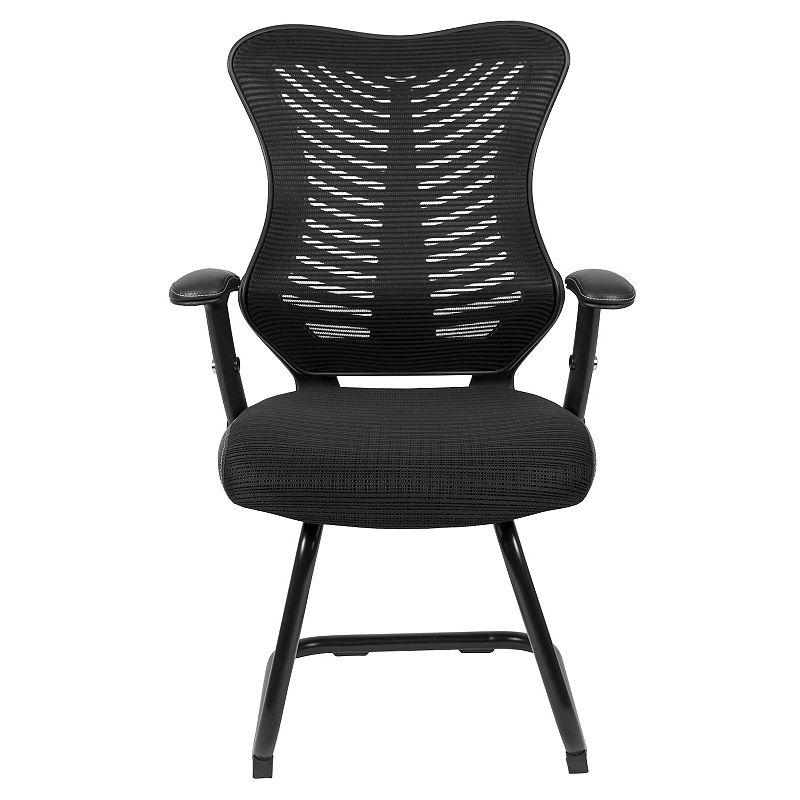 Emma and Oliver Designer Mesh Sled Base Side Reception Chair with Adjustable Arms