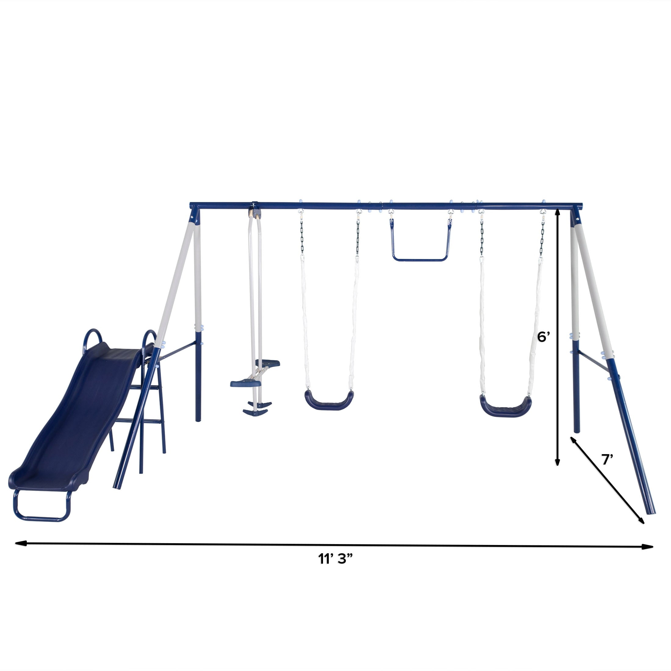 Sportspower Arcadia Metal Swing Set with 5ft Slide， Trapeze， 2 Person Glider Swing