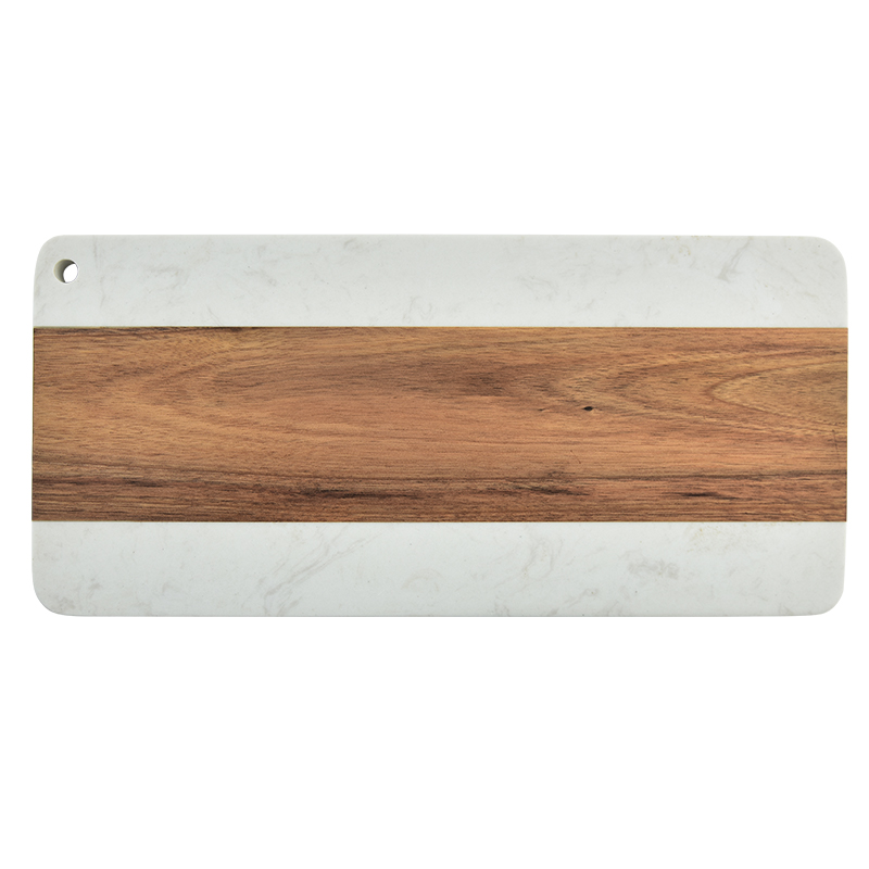 J QUATTUOR Acacia Wood and White Marble Mosaic Cheese Board， or Cutting Board，  Rectangular