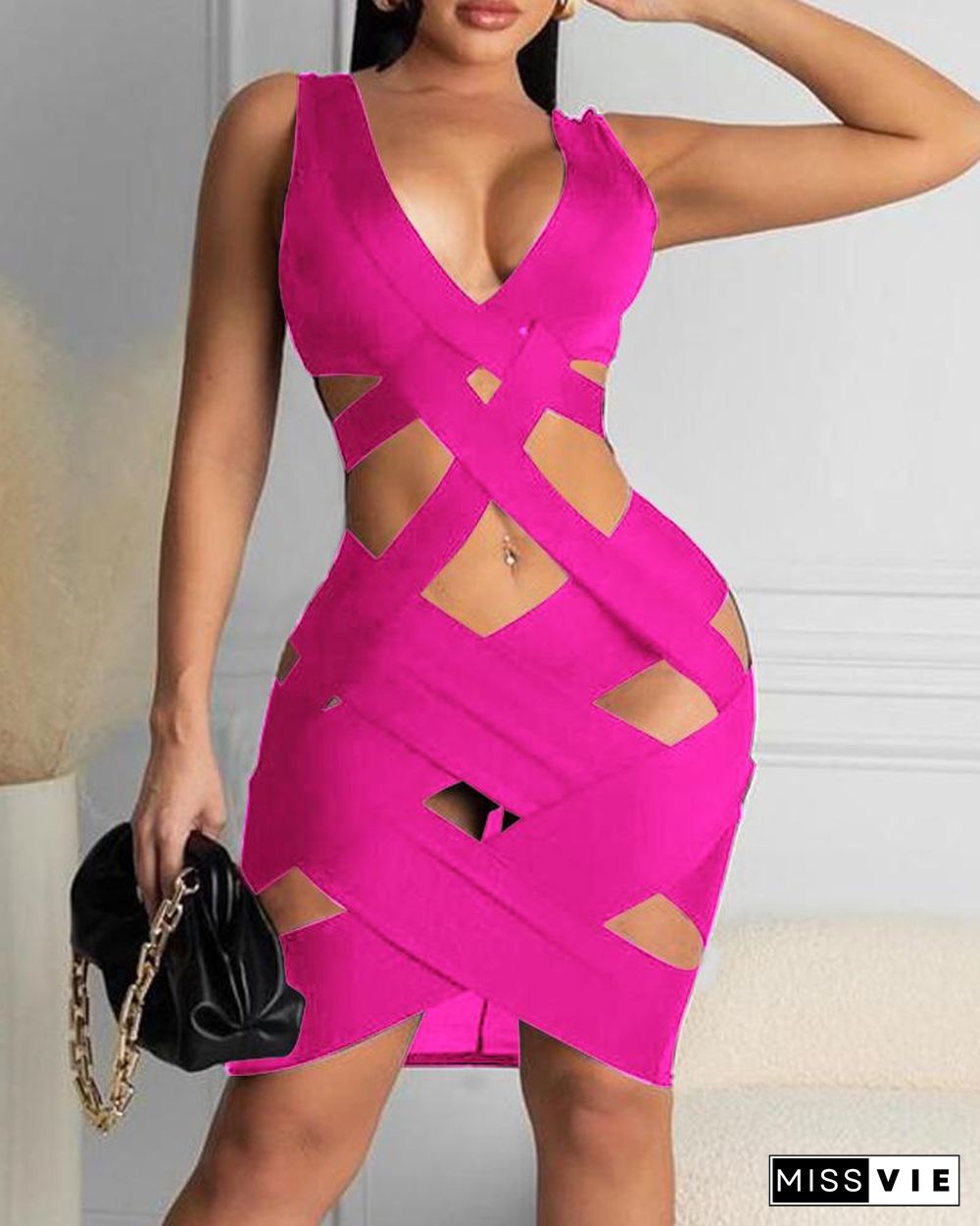 Plain Cutout Sleeveless Bodycon Dress