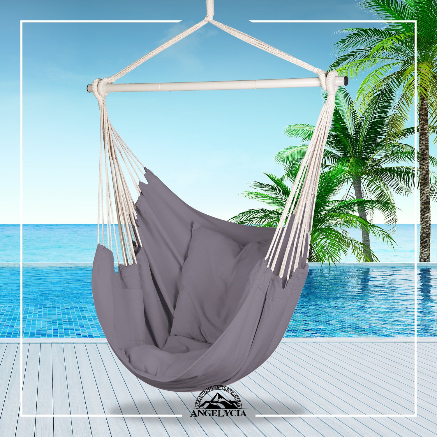 Angelycia Hammock Chair | Cotton Swinging Chairs | Indoor & Outdoor Hanging Chair | (Dark Gray)