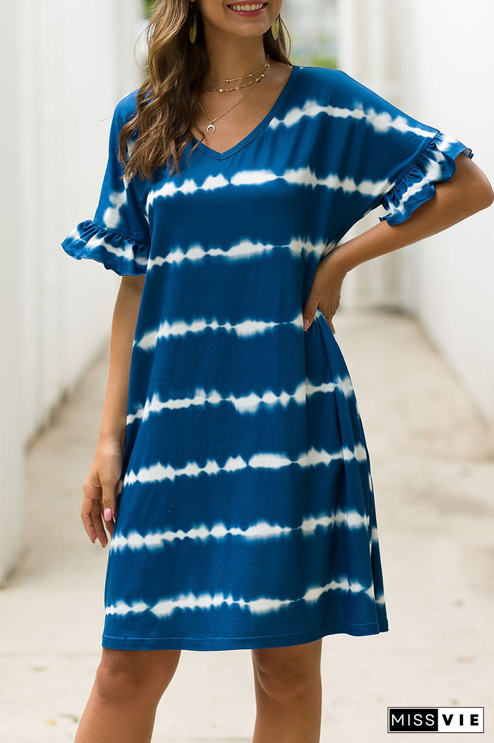 Casual Print Split Joint V Neck Straight Dresses