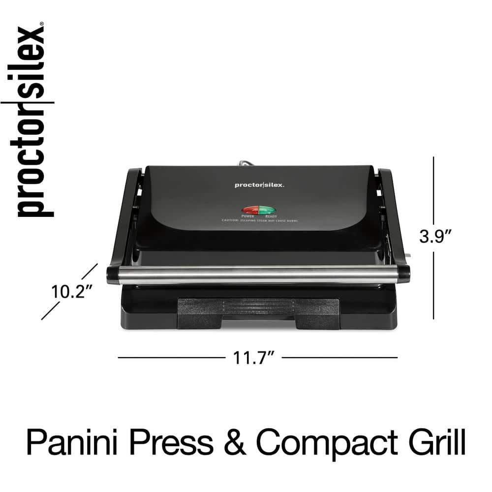 Proctor Silex 1000-Watt Black Panini Press with Nonstick Plates 25440PS