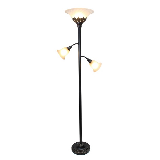 3 light Floor Lamp With Scalloped Glass Shade Elegant Designs