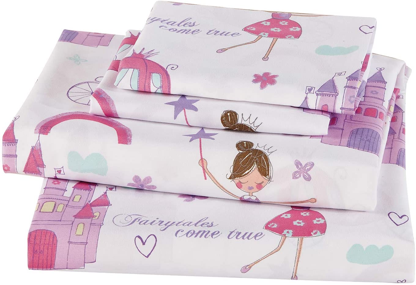 Comforter Set for Girls Princess Fairy Tales Castles Pink White Lavender