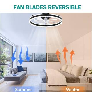 Oaks Aura 20in. LED Indoor Black Bladeless Low Profile Ceiling Fan Flush Mount Smart App Remote Control Dimmable Lighting DC2002