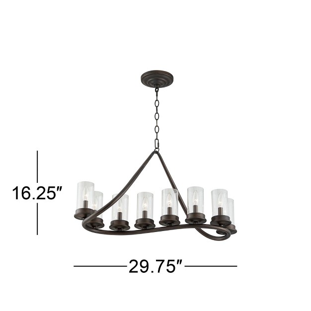 Wide Farmhouse Rustic Glass Shade 8 light Fixture For Dining Room Kitchen Island