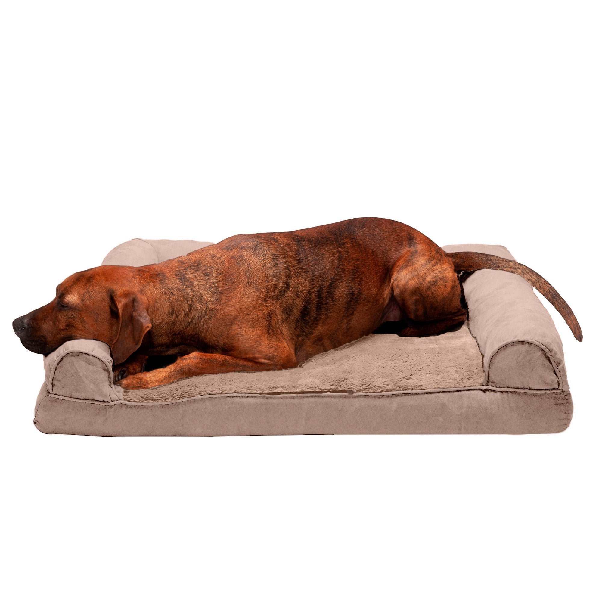 FurHaven Pet Products | Full Support Orthopedic Plush & Suede Sofa-Style Pet Bed for Dogs & Cats, Almondine, Large