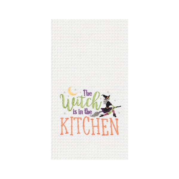 Witch Is In The Kitchen Halloween Embroidered Waffle Weave Kitchen Towel