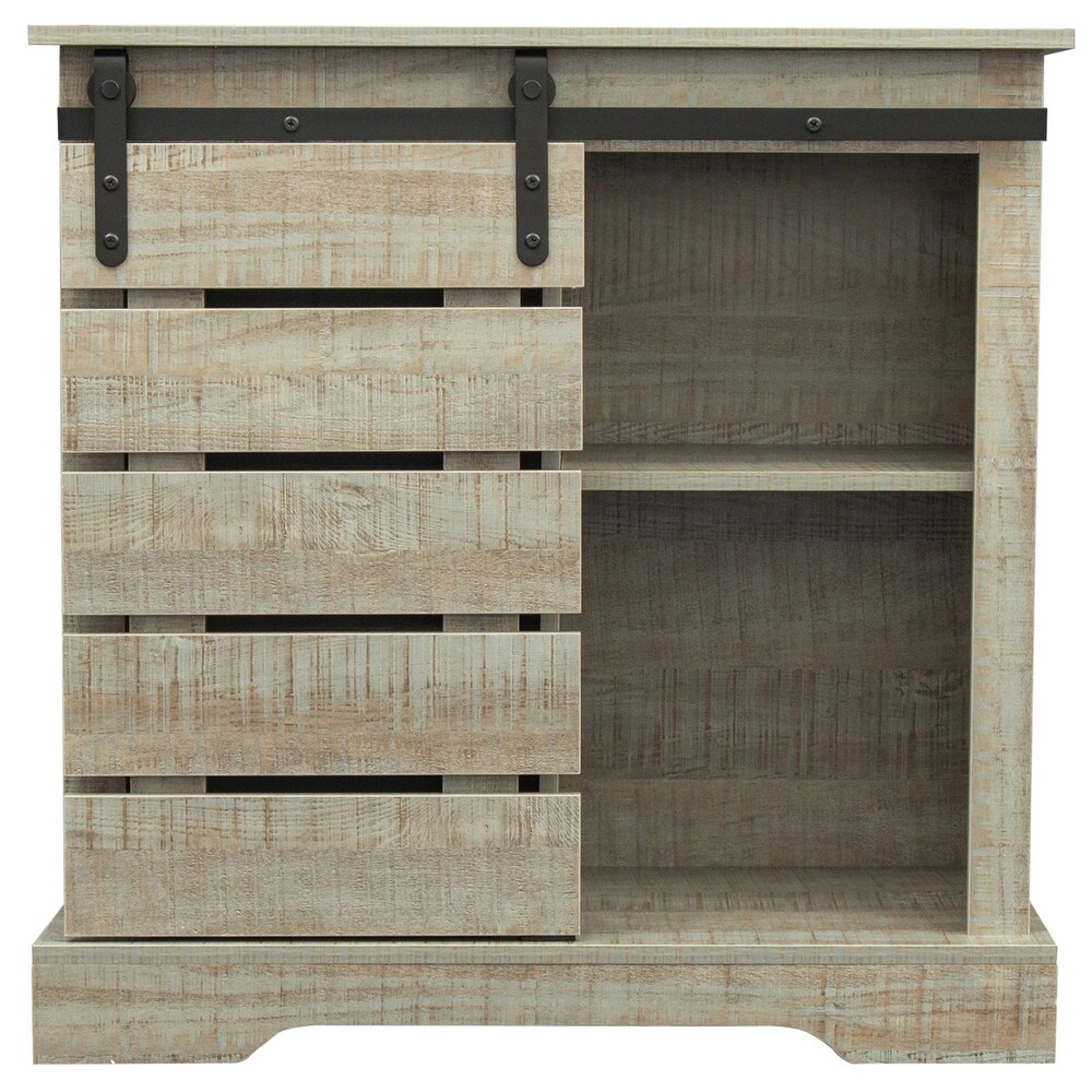 Farmhouse Sliding Barn Door Sideboard Side Cabinet Buffet with Interior Shelves   31.89 x 15.75 x 31.89 inch