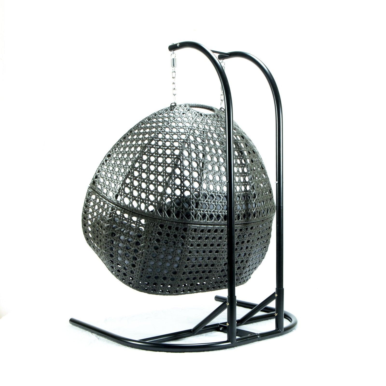 LeisureMod Modern Wicker Double Hanging Egg-Shaped Swing Chair in Charoal Blue