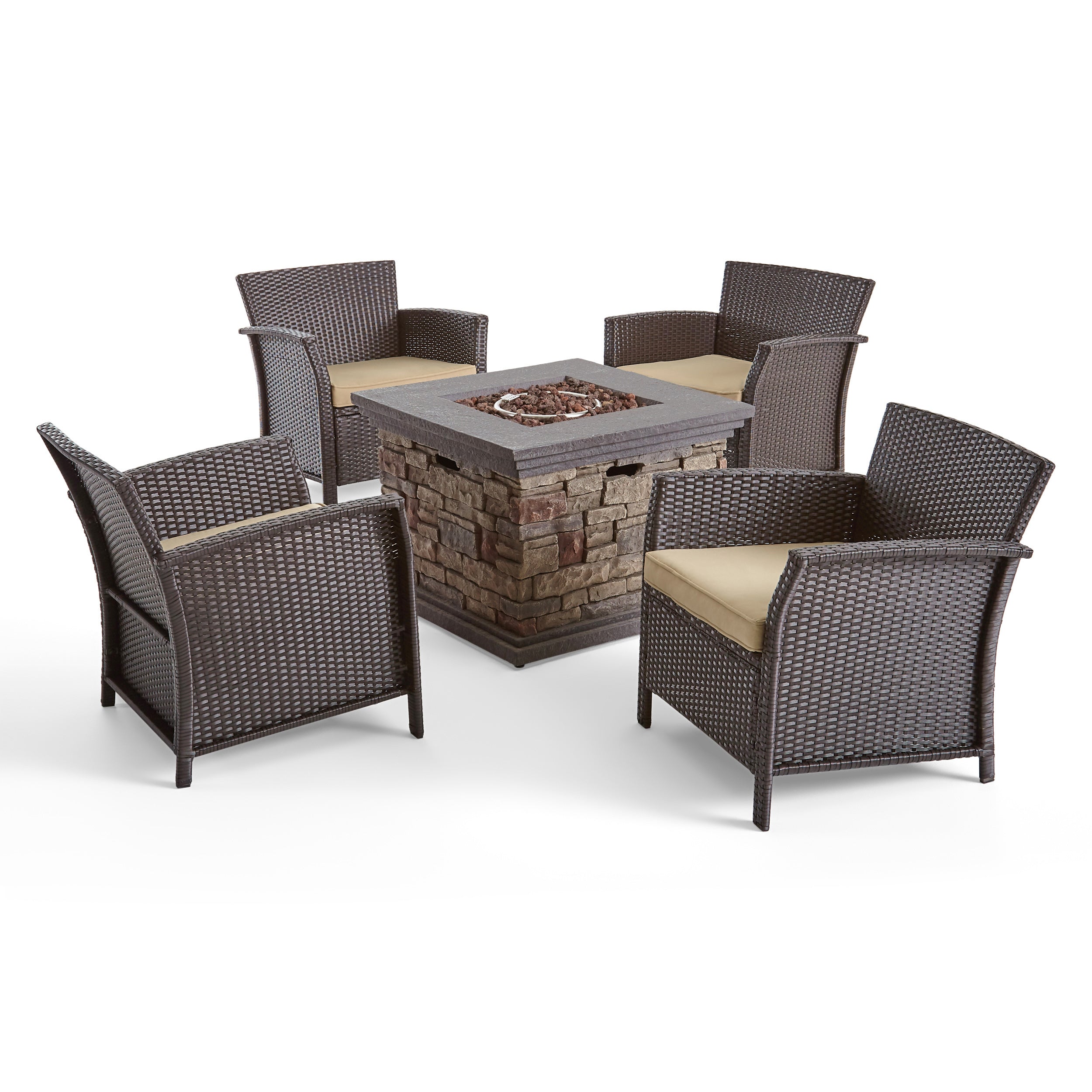 Laiah Outdoor 4 Piece Wicker Club Chair Chat Set with Fire Pit