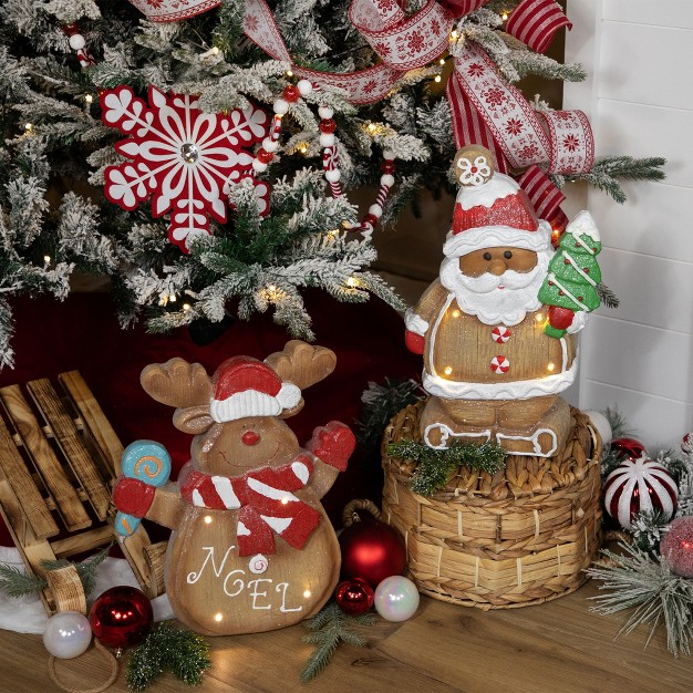 Lighted Gingerbread Santa With Frosted Tree Christmas Figure