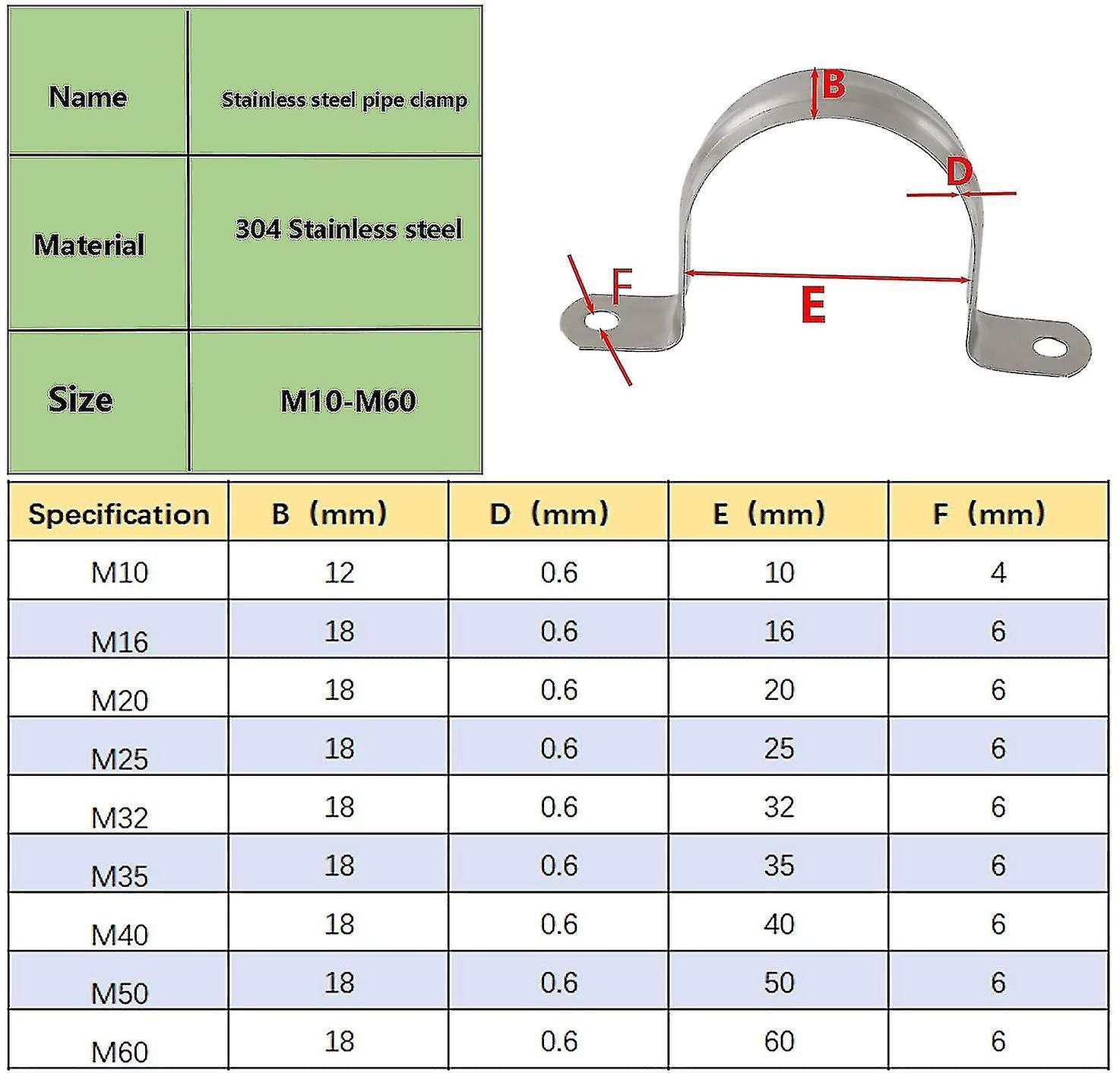 40mm 304 Stainless Steel U-tube Clamp Connecting Ring Hose Clamp Card Clamp 16pcs