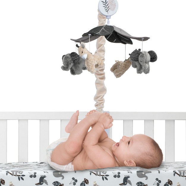 Lambs amp Ivy Baby Jungle Animals Gray tan Musical Crib Mobile Soother Toy