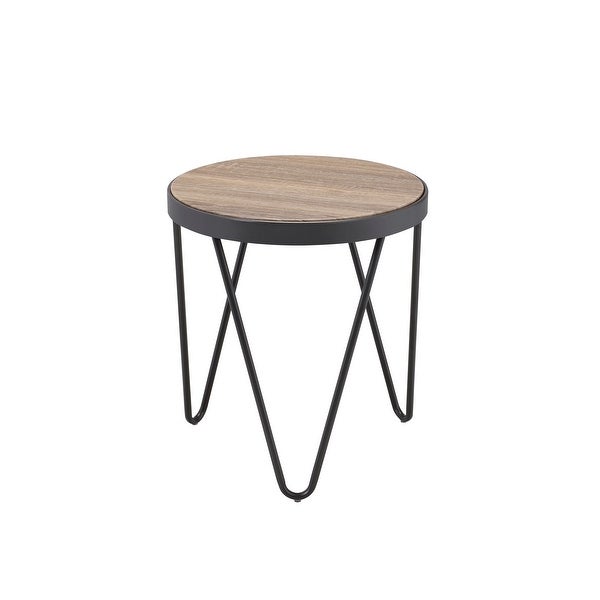 Industrial Style Bage Round End Table in Weathered Gray Oak and Metal