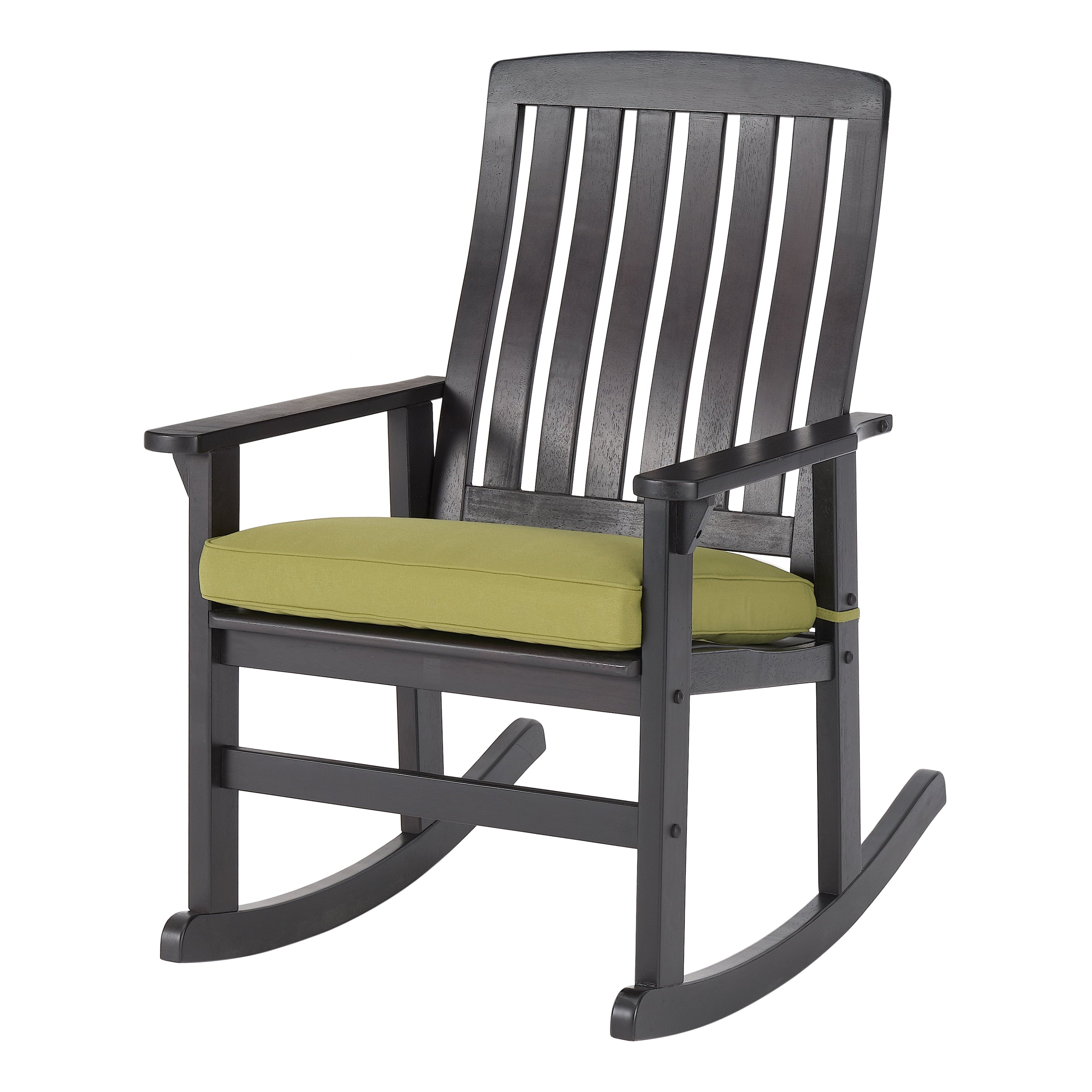 Better Homes & Gardens Delahey Outdoor Wood Rocking Chair, Green Cushion