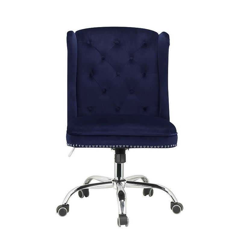 Velvet Upholstered Armless Swivel and Adjustable Tufted Office Chair， Blue