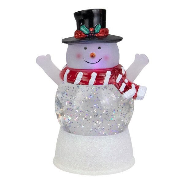 7 LED Snowman Holly Berries Top Hat Glitter Christmas Water Globe