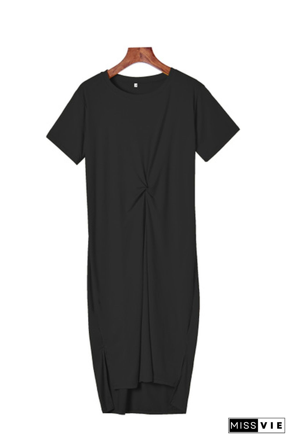 Crew Neck Short Sleeve Solid Twist Front Tee Dress