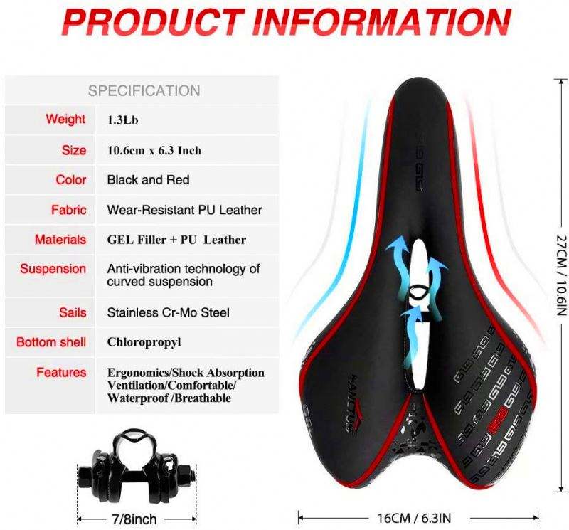 YAFEE Comfortable Exercise Bike Seat for Cycling Soft Comfort Mountain Road Bicycle Saddle NEW 1pc/opp Bag Plastic/pvc YF 1034 7