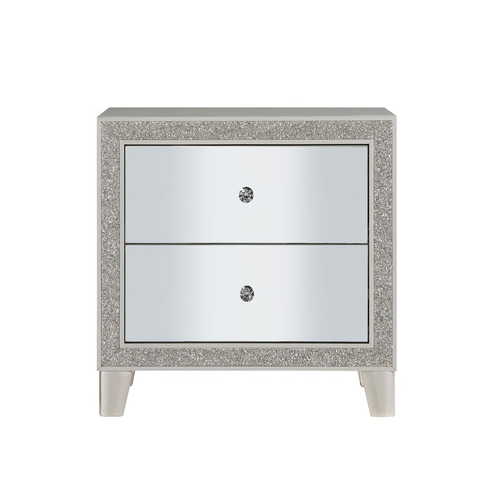 Bedroom Crystal Texture Finish Wood Table Bedside Cabinet Locker  2 Storage Drawers (English Dovetail) Mirror Front Drawer