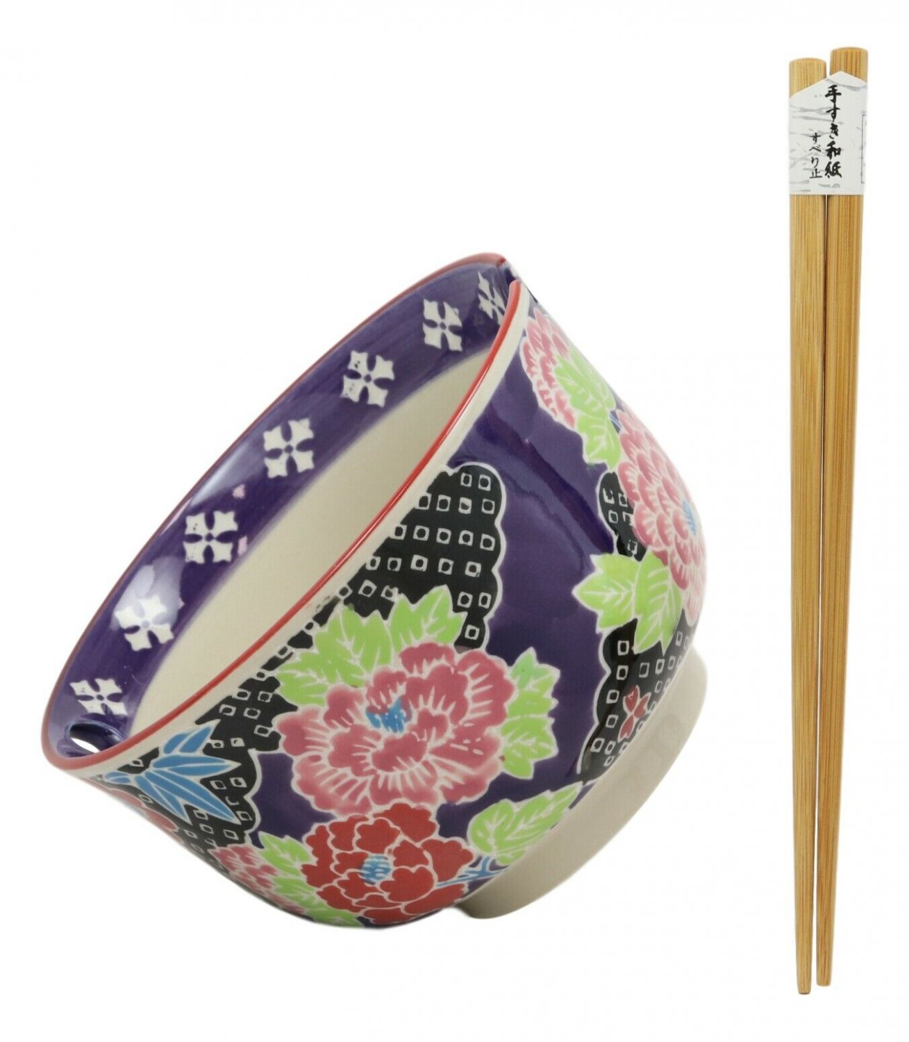 1 Victorian Floral Blooms Ramen Noodles Large 6.25D Soup Bowl With Chopsticks Set EBR02