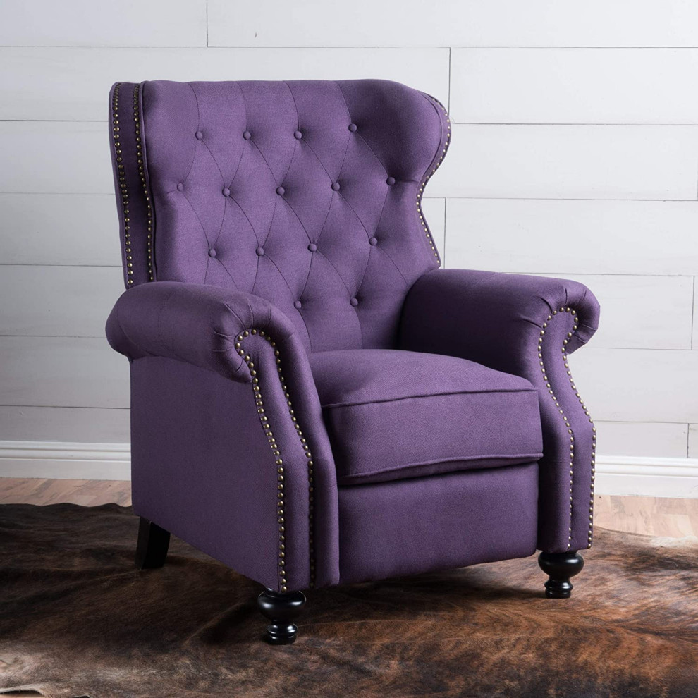 Elegant Recliner  Padded Seat With Rolled Arms and Tufted Wingback   Traditional   Recliner Chairs   by Decorn  Houzz