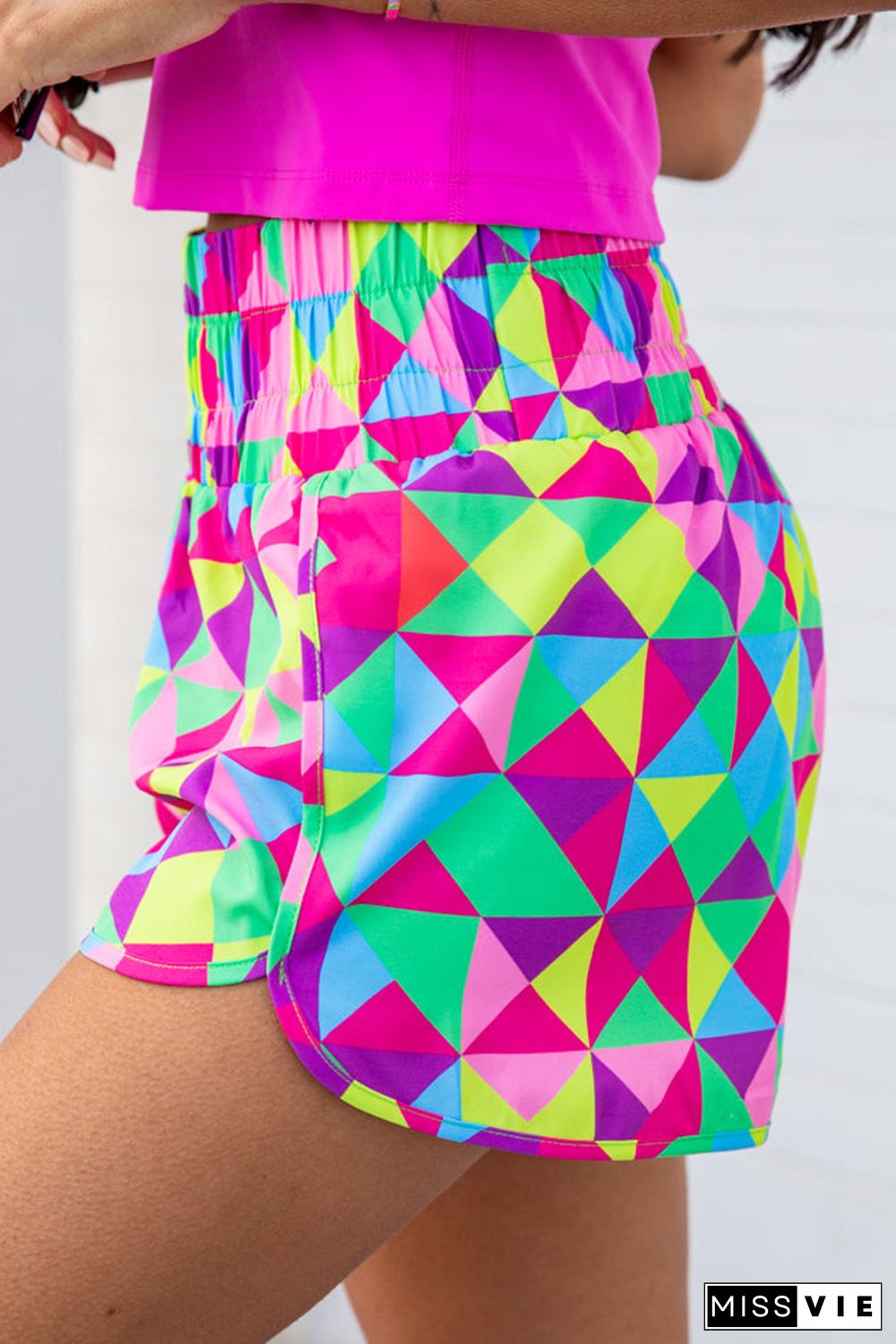 Print High Waisted Athletic Shorts