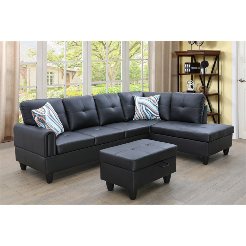 Star Home Living (Black) 3PC Faux Leather Sectional w/ottoman   Contemporary   Sectional Sofas   by Homesquare  Houzz