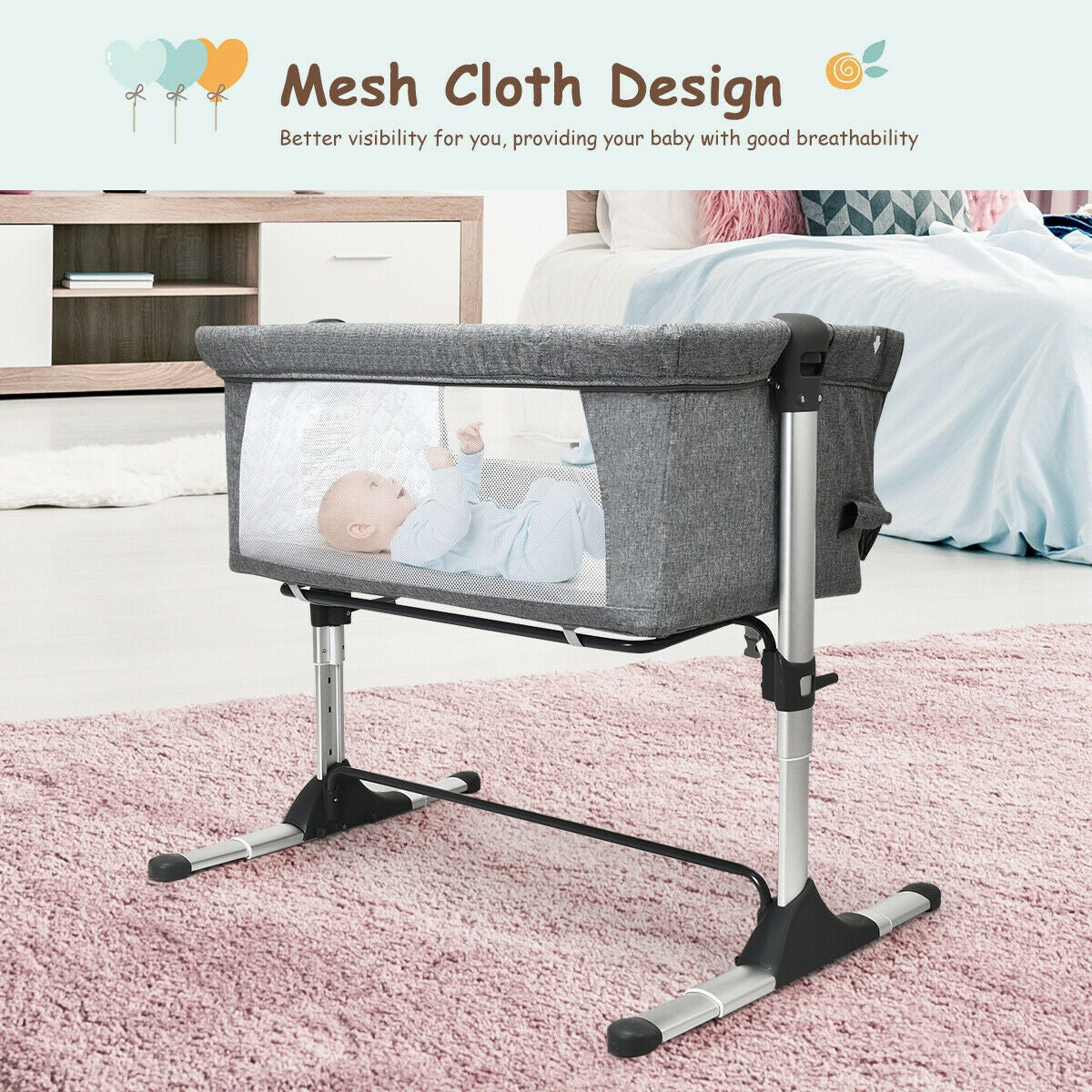 BABY JOY Baby Bedside Crib, Portable Travel Sleeper Bed Side Bassinet w/Carrying Bag