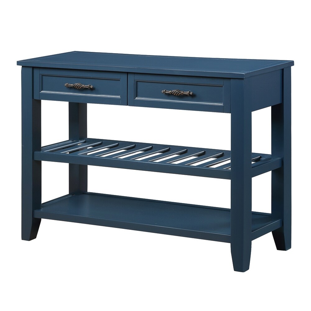 Wood Console Table Entryway Sofa Table with Storage Shelves  Navy Blue