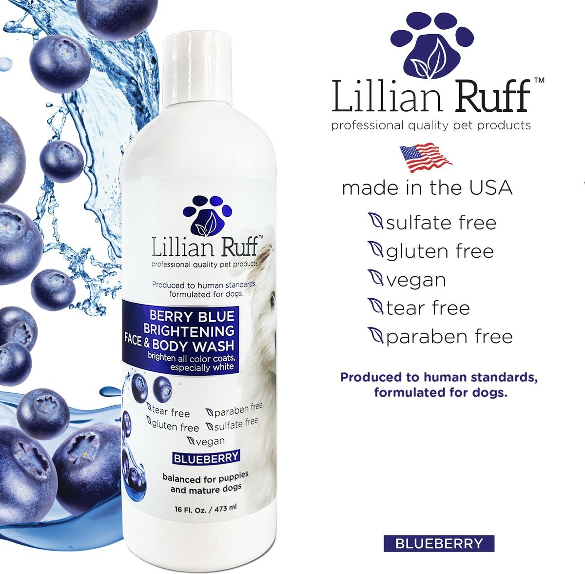 Lillian Ruff Berry Blue Brightening Dog and Cat Face and Body Wash， 16-oz bottle